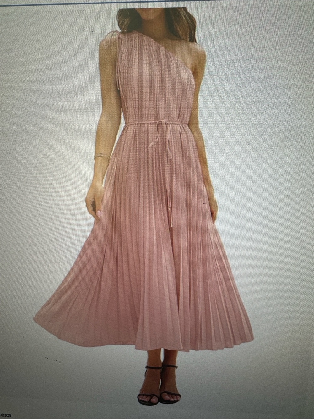 Asymmetrical One-Shoulder Pleated Midi Dress in Dusty Rose